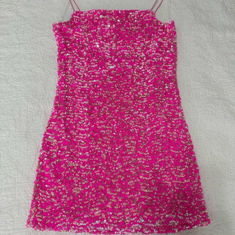 Hot Pink Mini Sheath Dress with Spaghetti Straps for Night Out